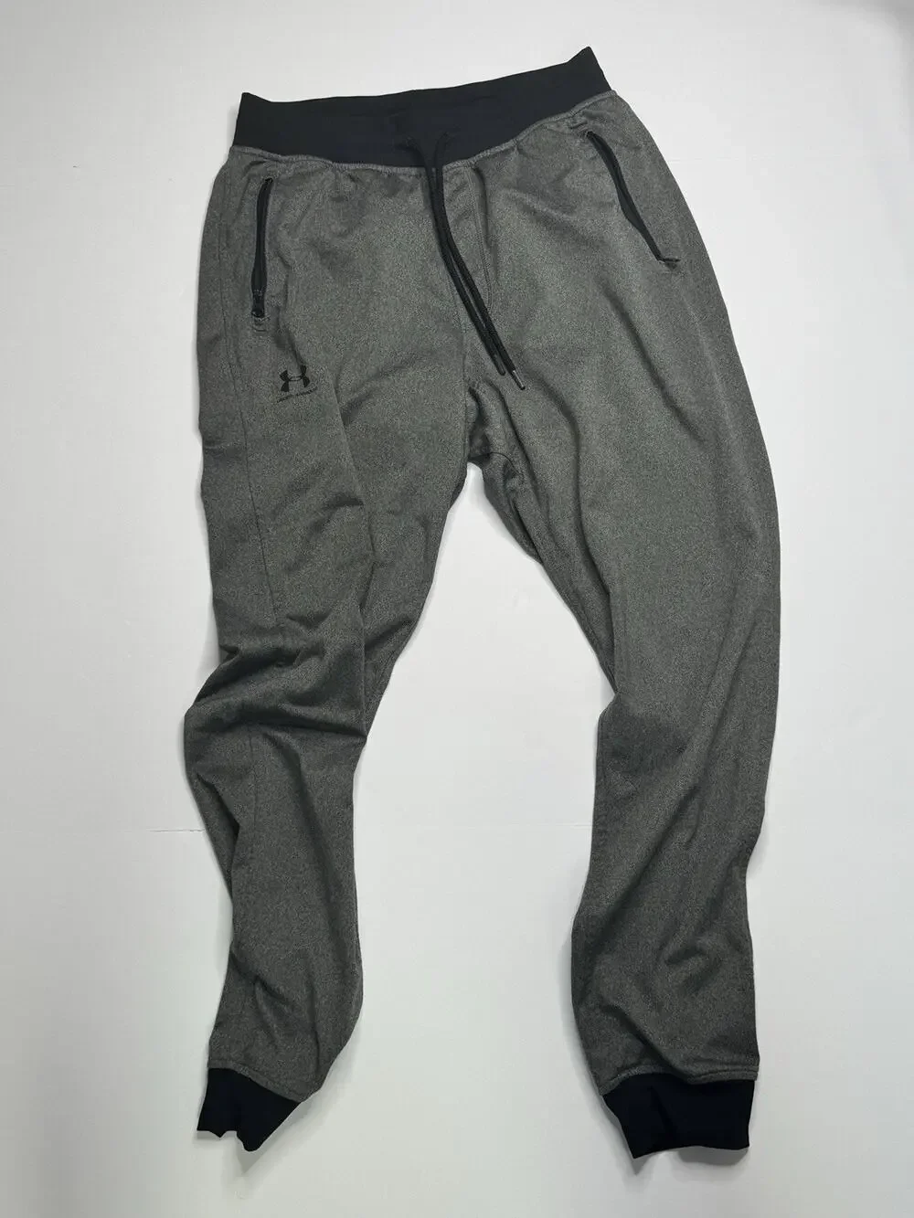 Under Armour Mens Medium Loose Jogger Pants Gray Athletic Zip Pocket Sweatpants